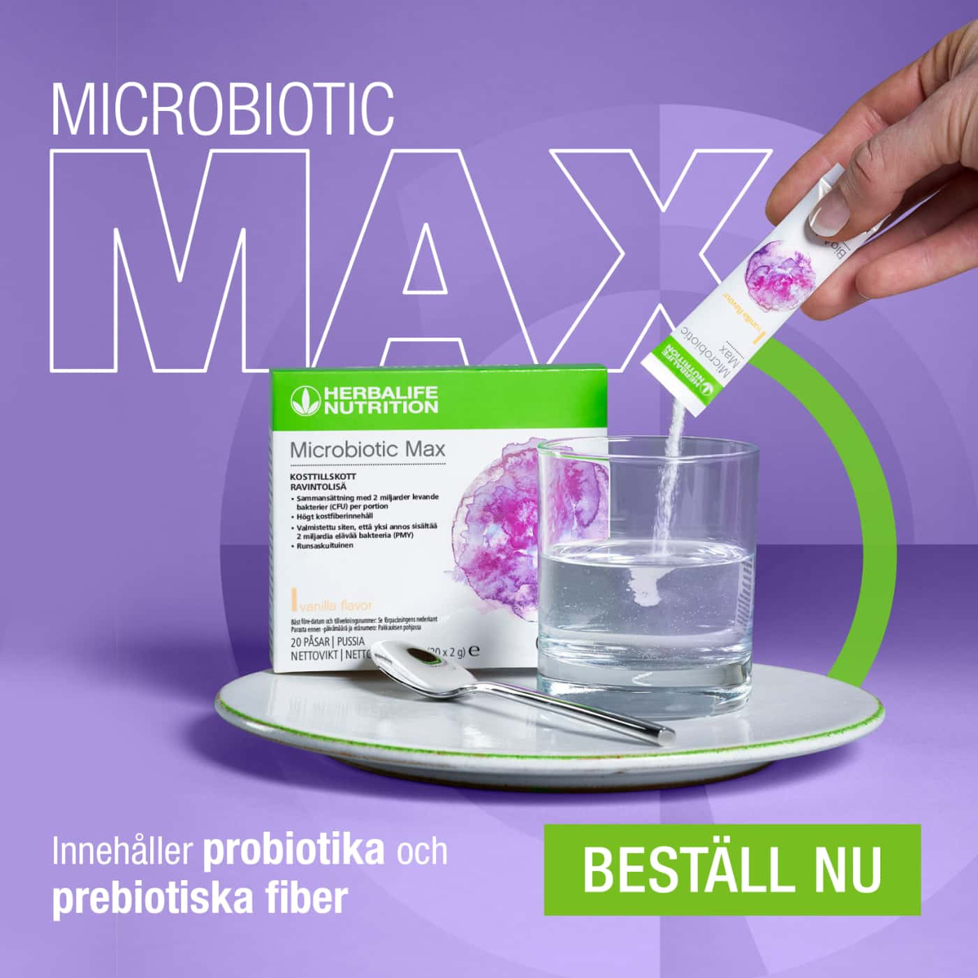 Microbiotic Max - Probiotika och prebiotiska fibrer med 2 miljarder bakterier per portion och mild vaniljsmak
