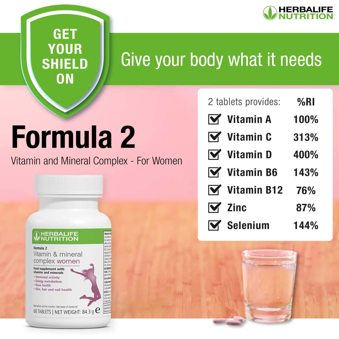 Herbalife Formula 2 – Multivitamin och Mineral Woman dagligt kosttillskott med 24 vitaminer och mineraler för kvinnor